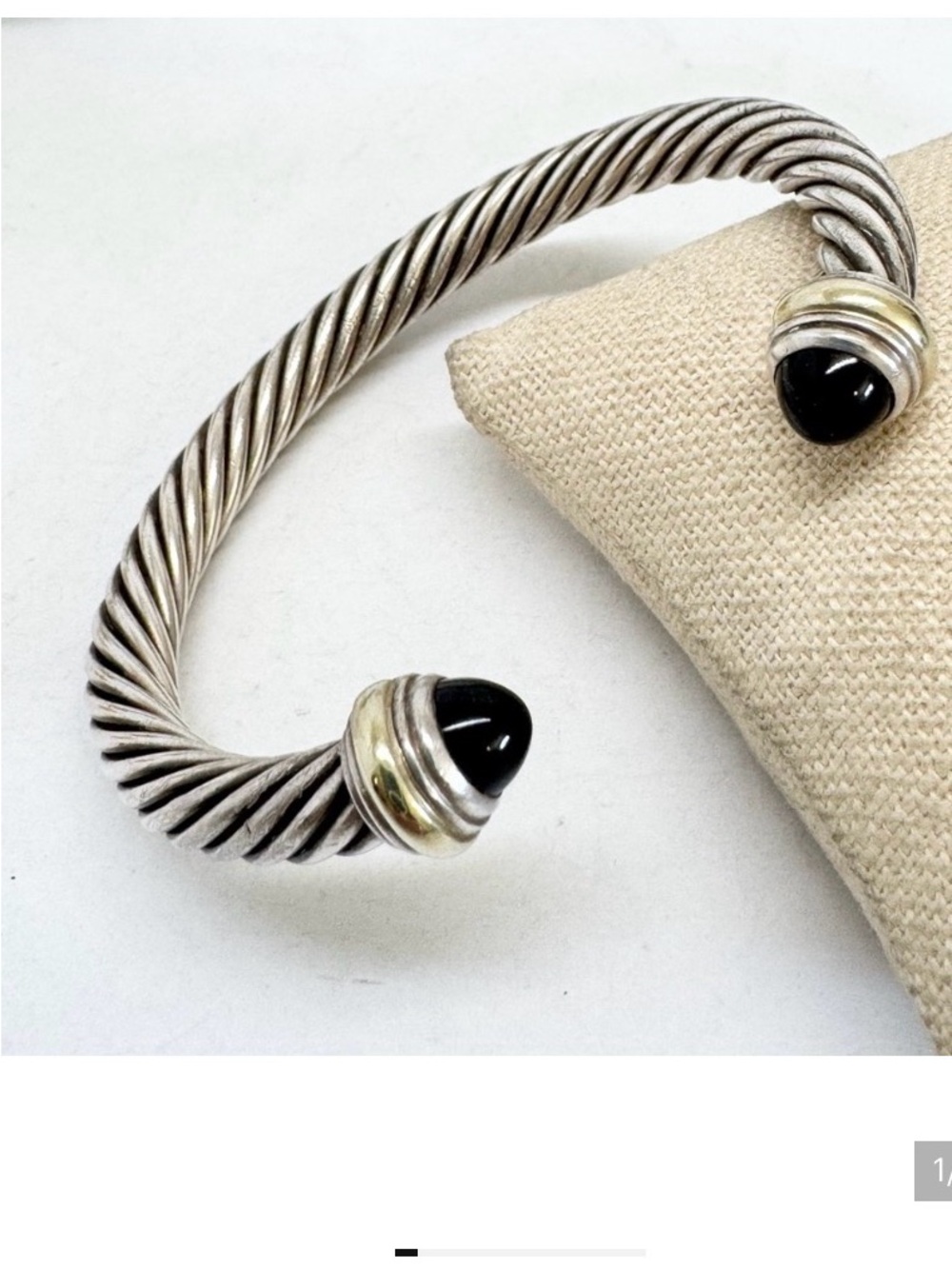 David Yurman 7mm Classic Cable Sterling Silver Cuff Bracelet, Black Onyx Ends